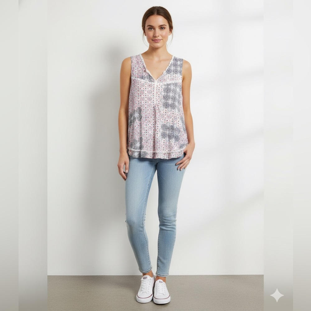 Lucky Brand Women's Floral Tank Top - Red and Blue